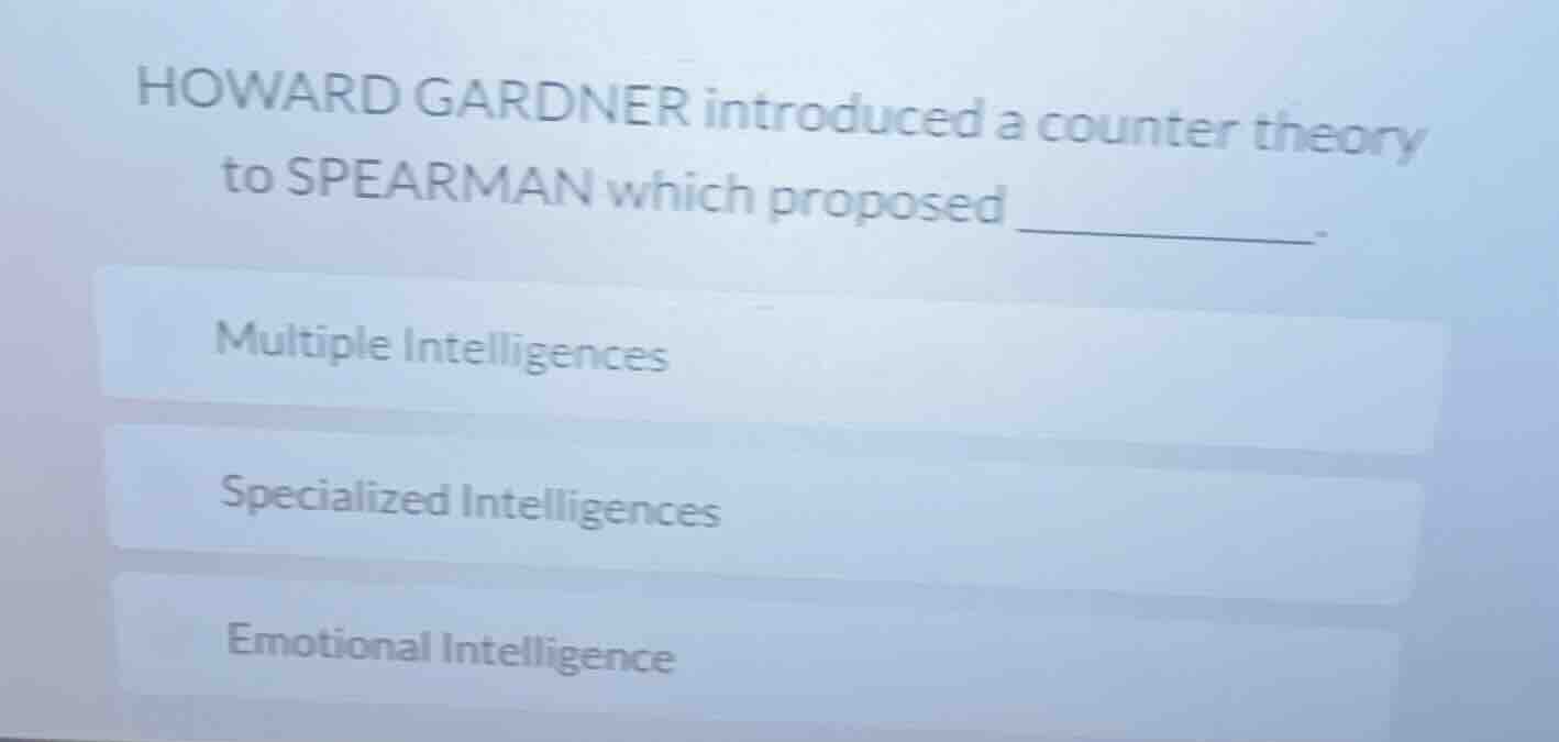 howard gardner introduced a counter theory to spearman which proposed _…