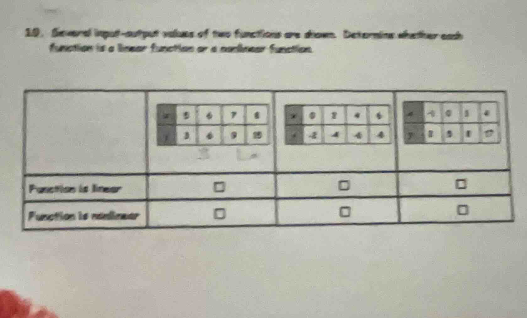 10. several input - output values of two functions are shown. determine…