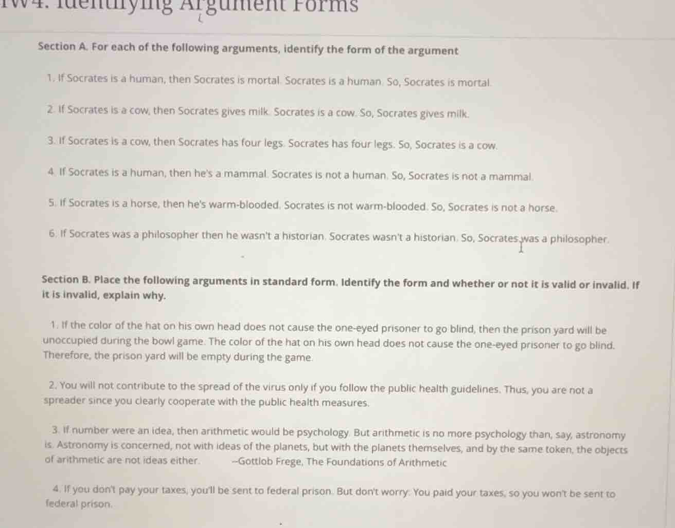 4. identifying argument forms section a. for each of the following argu…