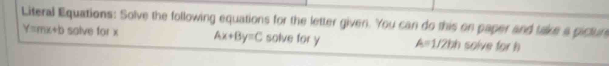 literal equations: solve the following equations for the letter given. …