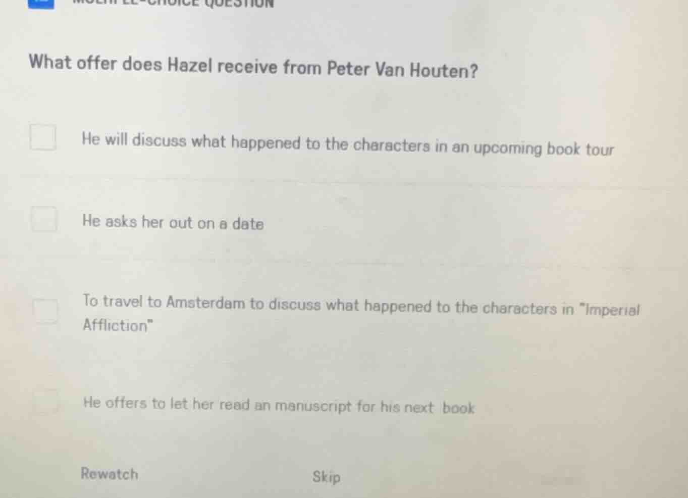 what offer does hazel receive from peter van houten? he will discuss wh…
