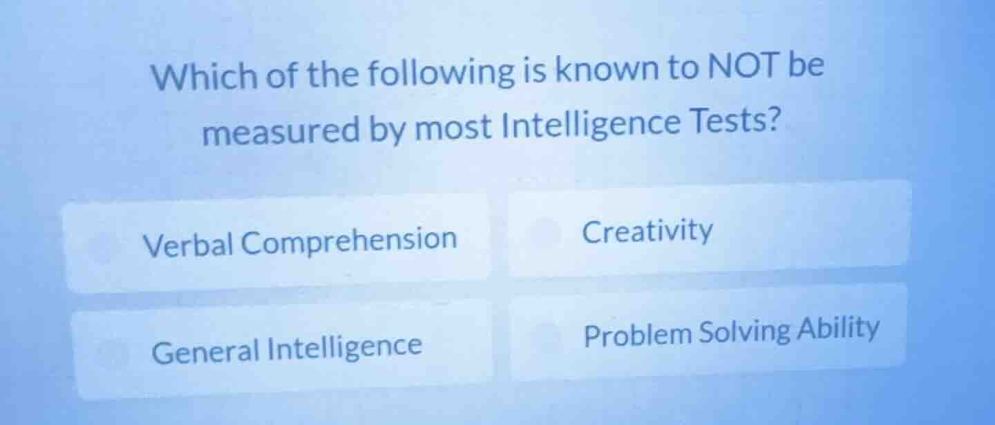 which of the following is known to not be measured by most intelligence…