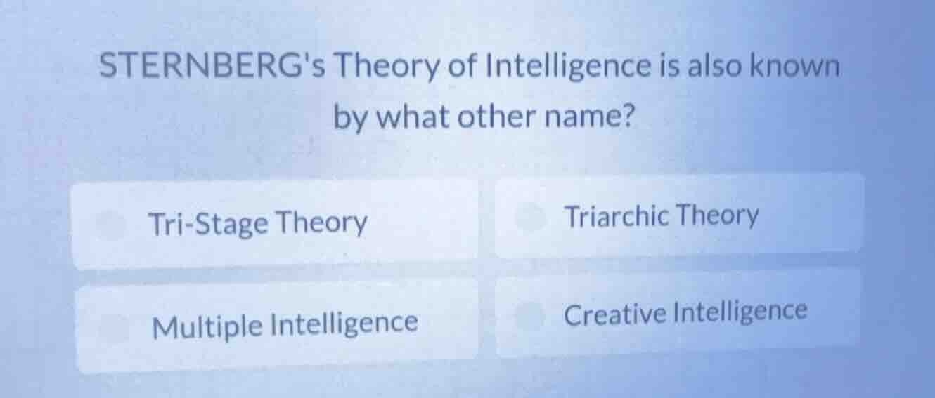 sternbergs theory of intelligence is also known by what other name? tri…
