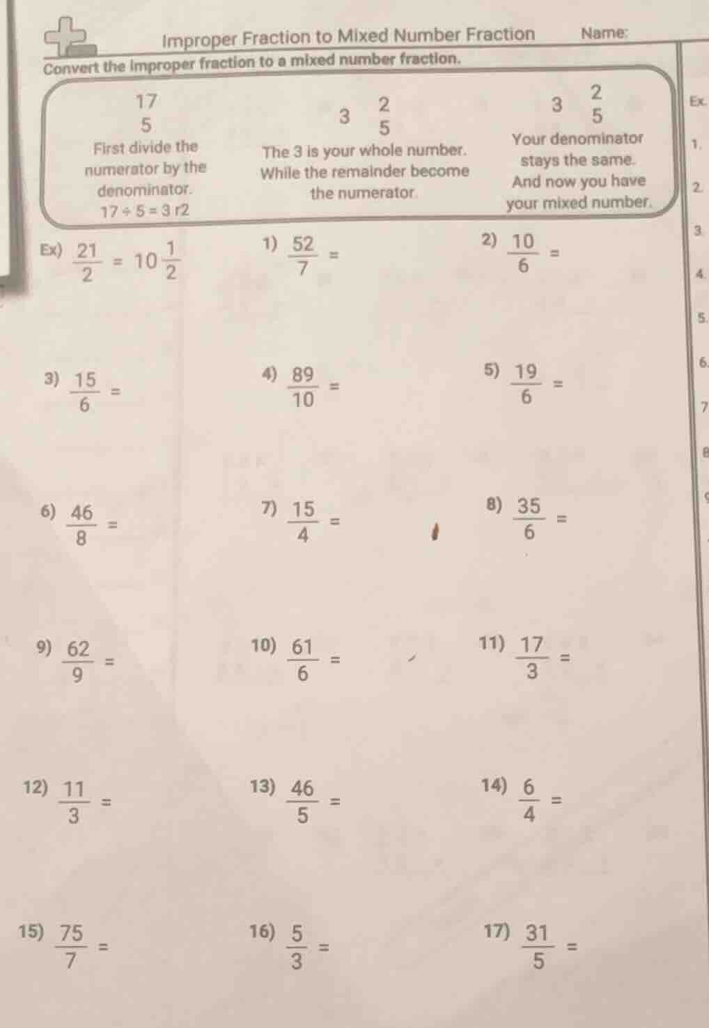 improper fraction to mixed number fraction name: convert the improper f…