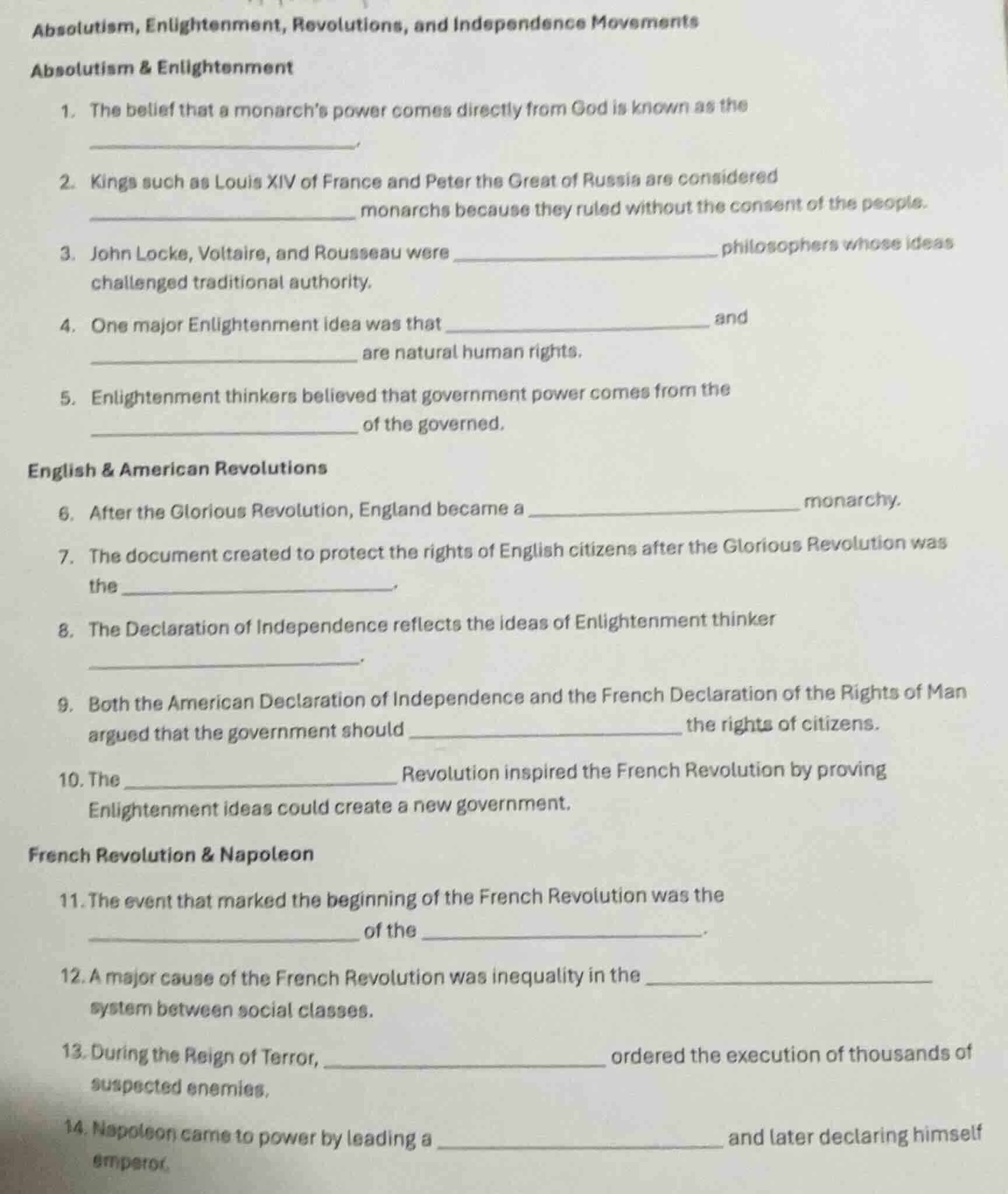 absolutism, enlightenment, revolutions, and independence movements abso…