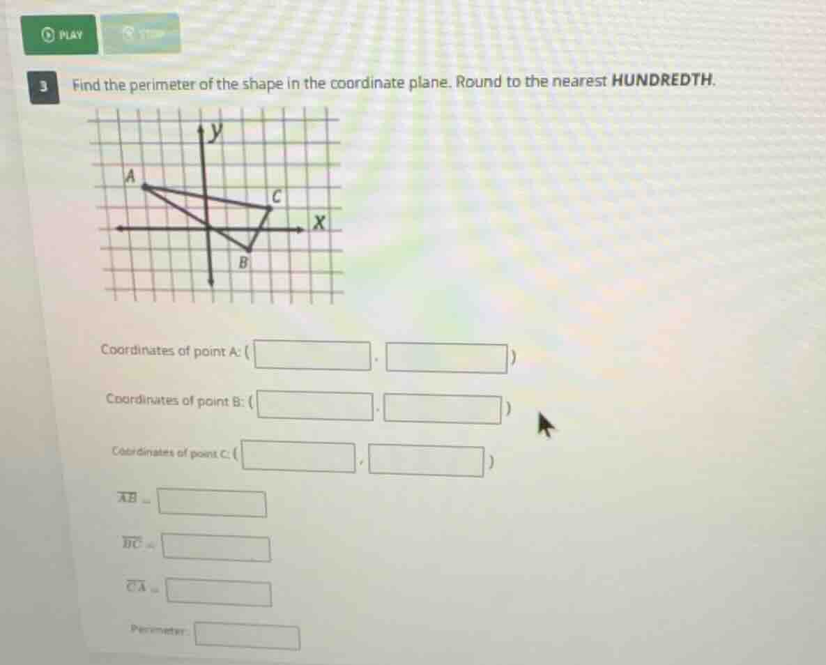 3 find the perimeter of the shape in the coordinate plane. round to the…