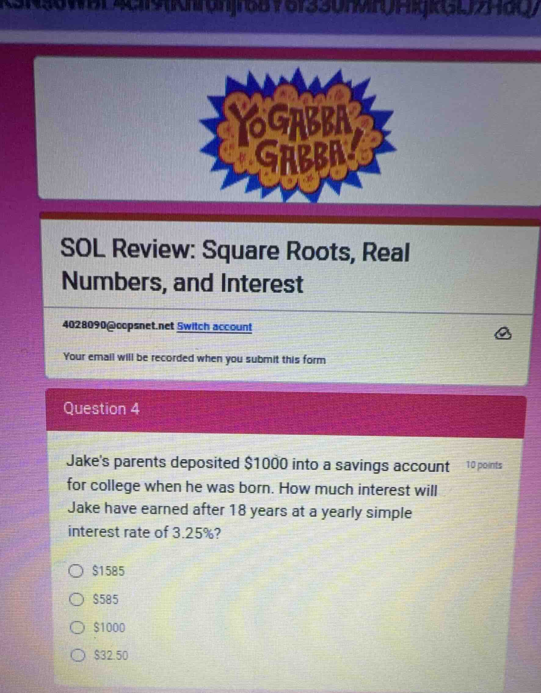 sol review: square roots, real numbers, and interest 4028090@ocpsnet.ne…