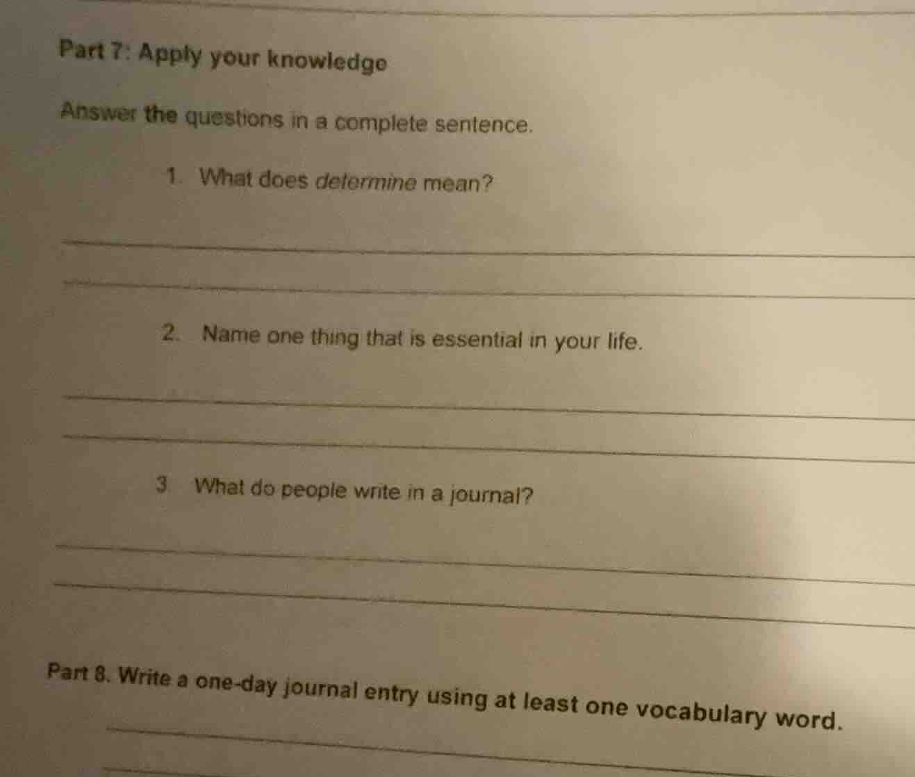 part 7: apply your knowledge answer the questions in a complete sentenc…