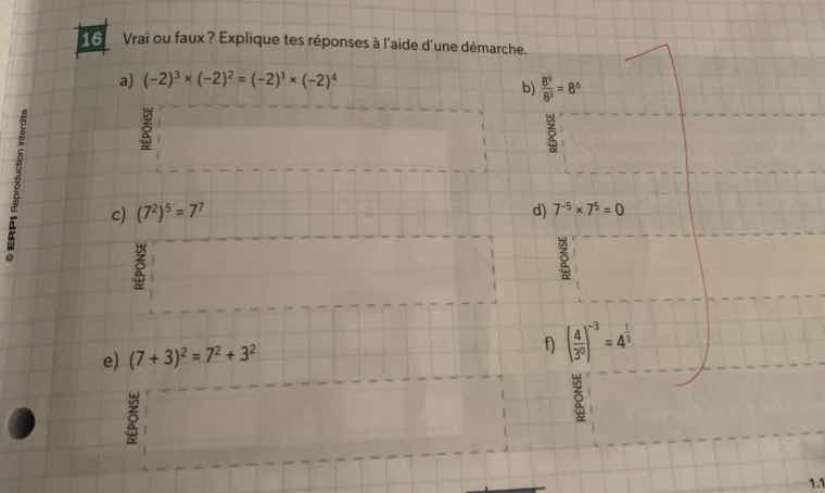 16 vrai ou faux ? explique tes réponses à l’aide d’une démarche. a) $(-…
