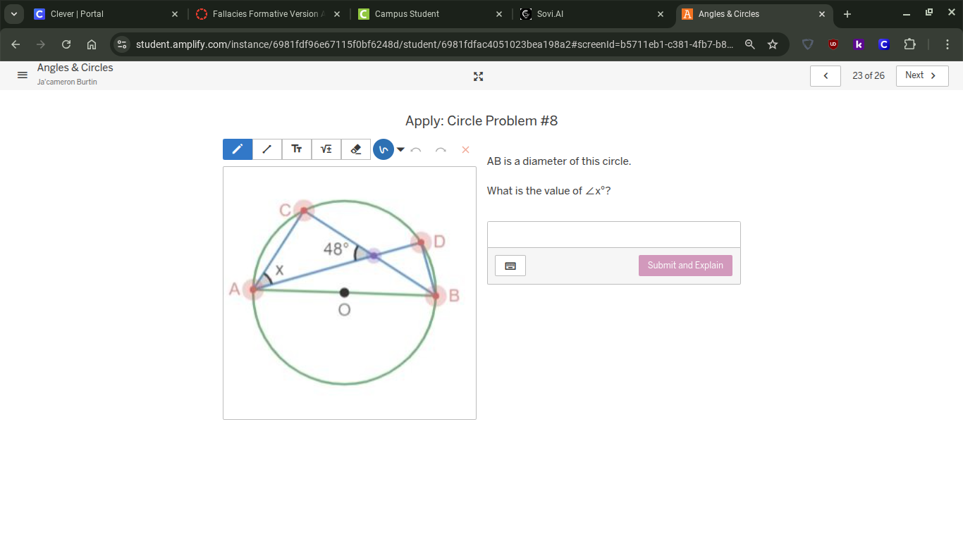 apply: circle problem #8 ab is a diameter of this circle. what is the v…