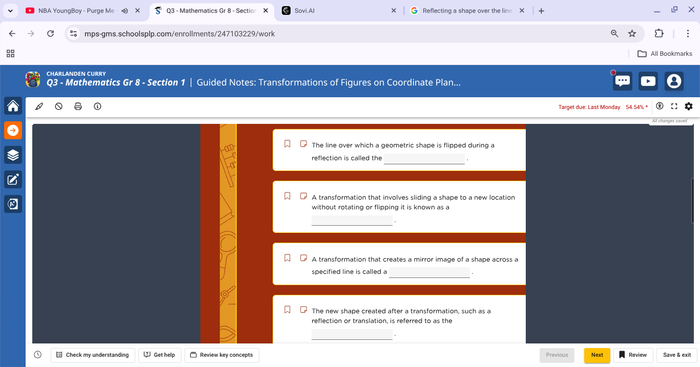 the line over which a geometric shape is flipped during a reflection is…