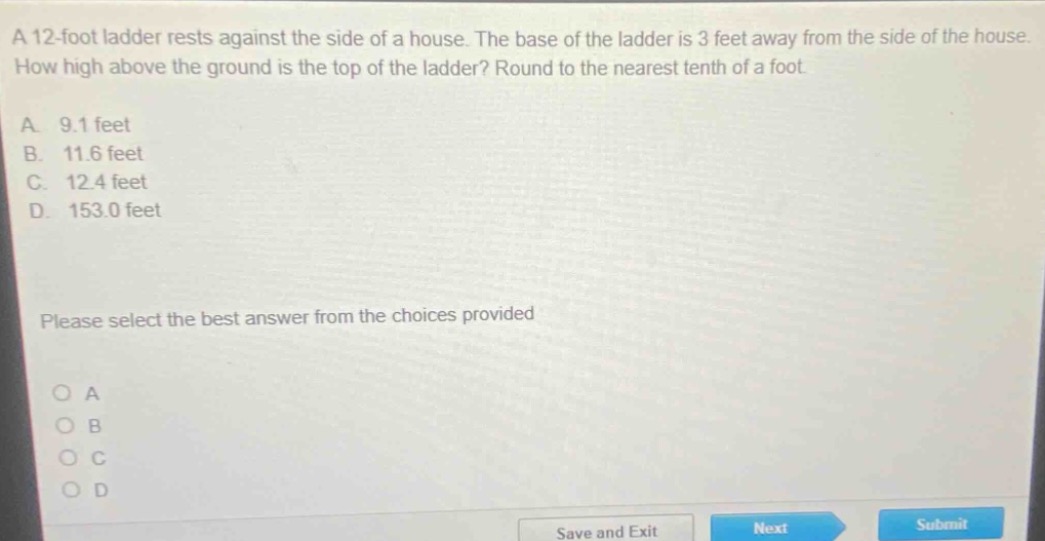 a 12 - foot ladder rests against the side of a house. the base of the l…