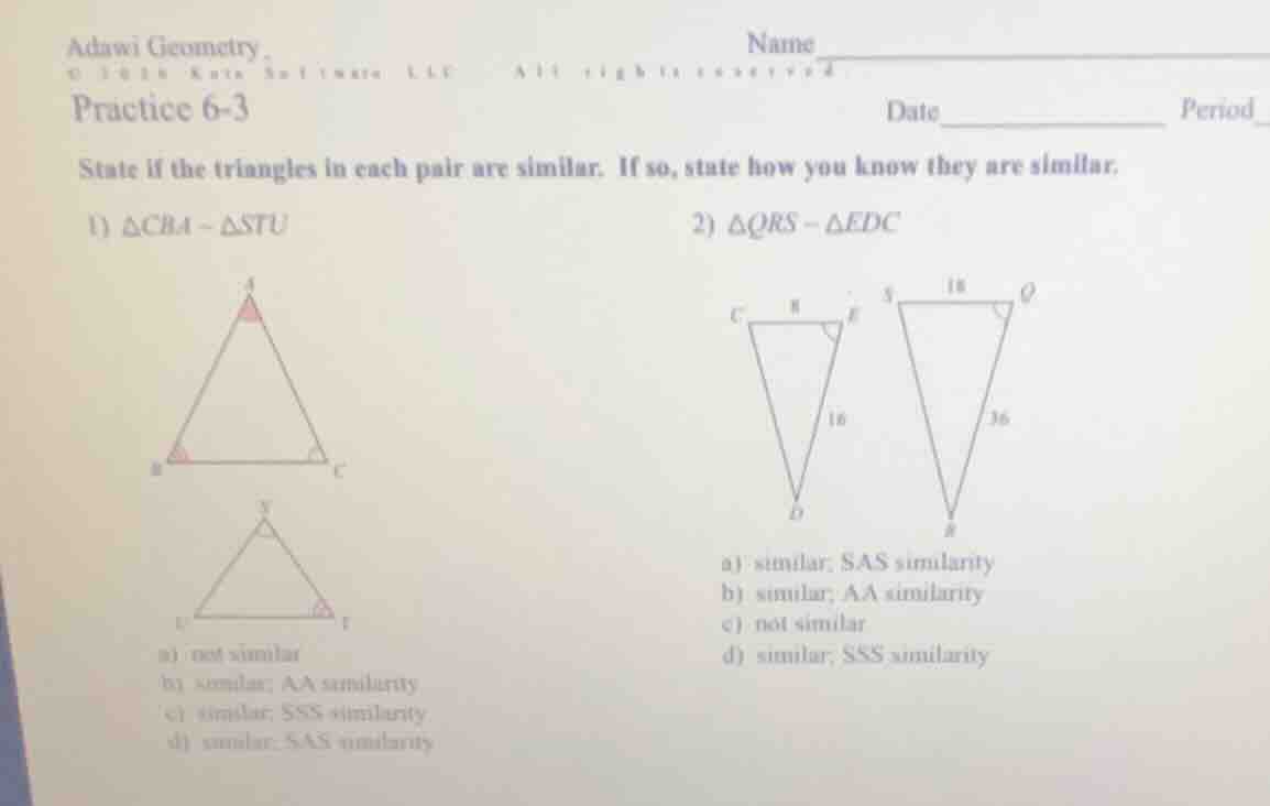 adawi geometry practice 6 - 3 name date__________ period state if the t…