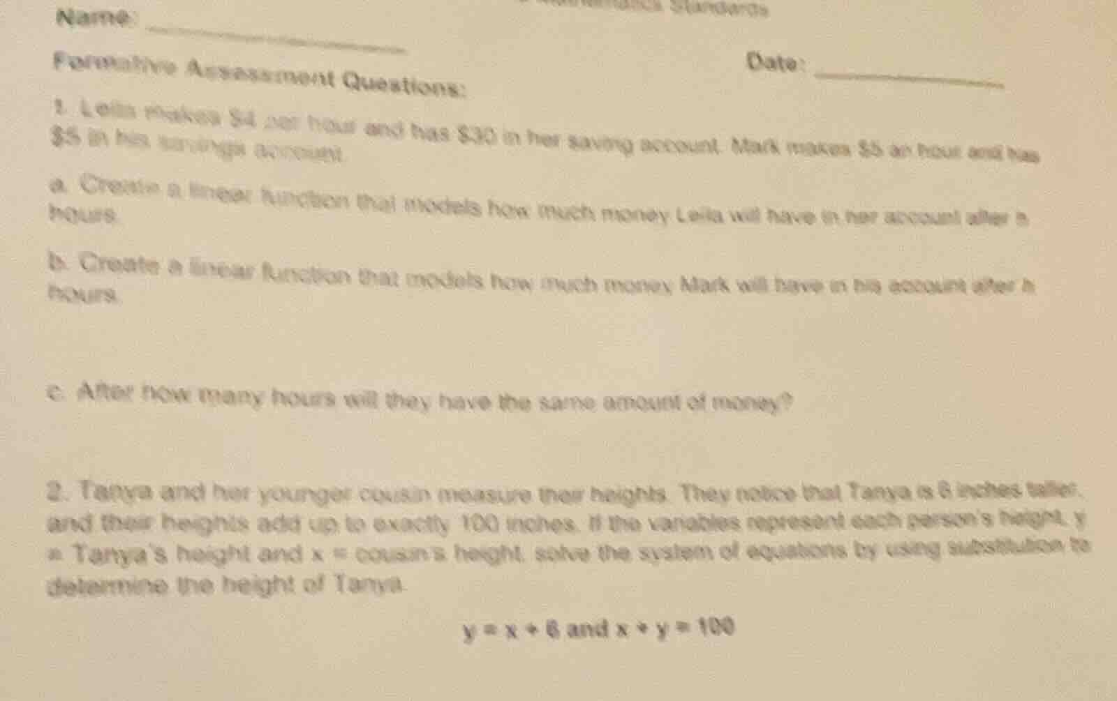 name: date: formative assessment questions: 1. leila makes $4 per hour …
