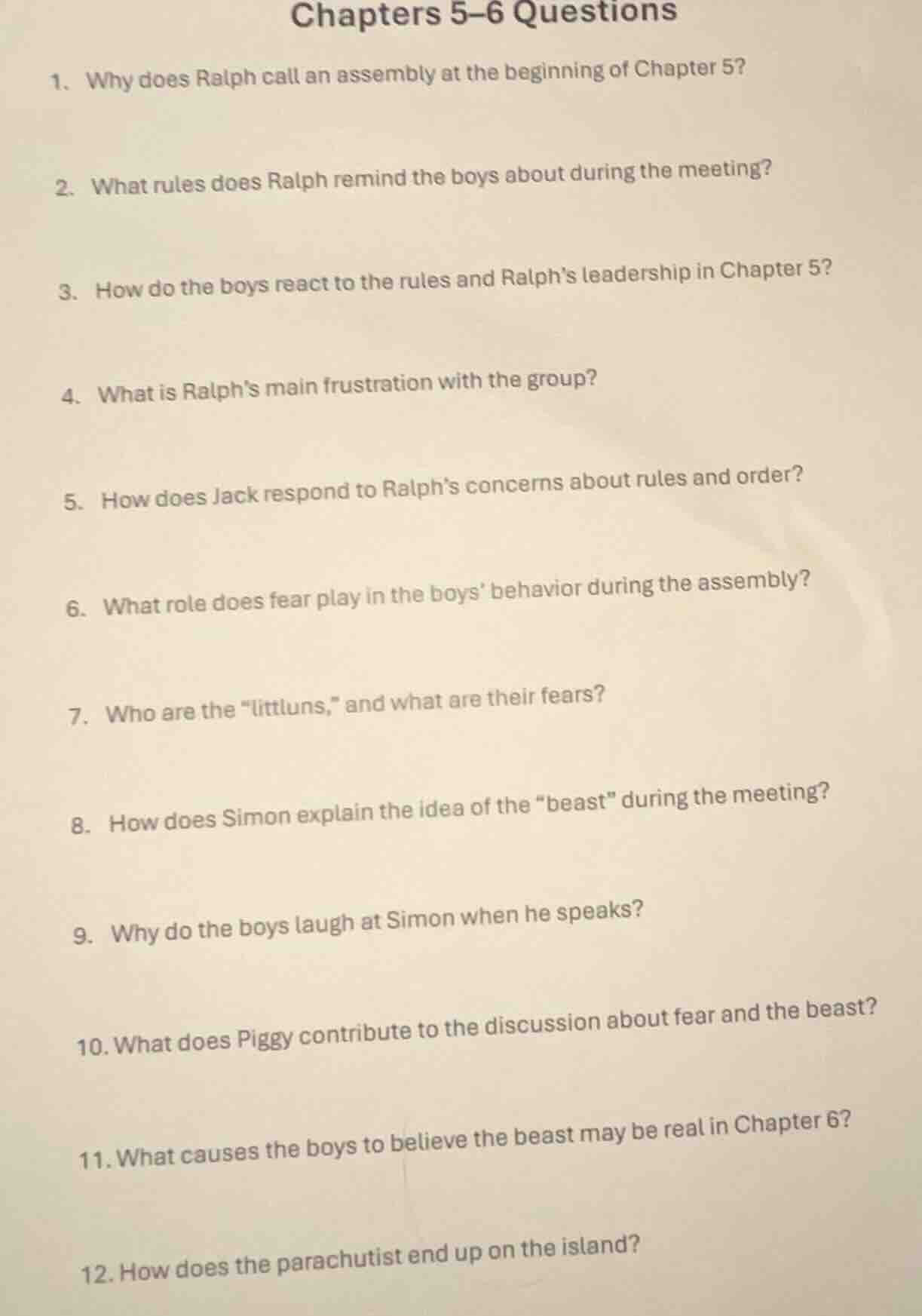 chapters 5–6 questions 1. why does ralph call an assembly at the beginn…
