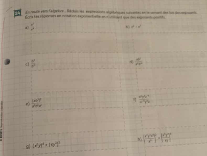 24 en route vers lalgèbre. reduis les expressions algébriques suivantes…