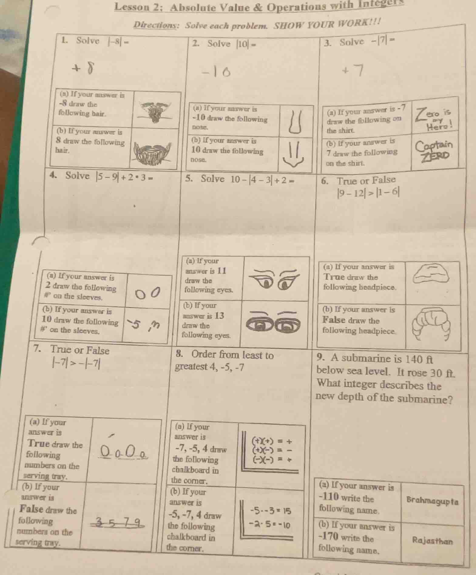 lesson 2: absolute value & operations with integers directions: solve e…