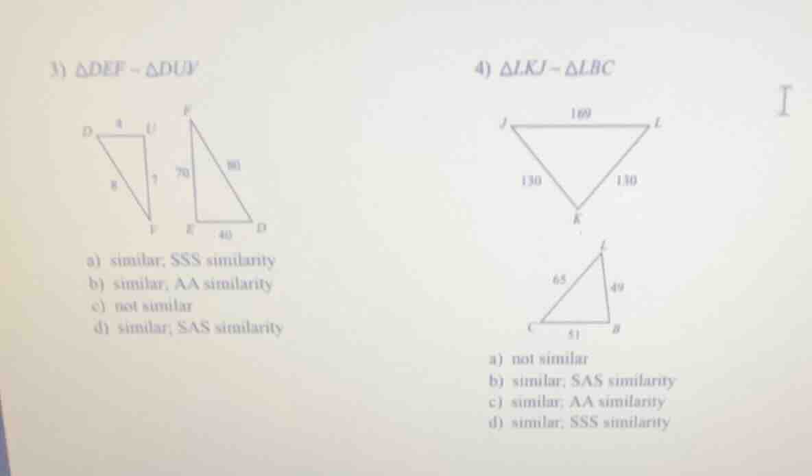 3) $\\triangle def \\sim \\triangle duf$ a) similar, sss similarity b) …