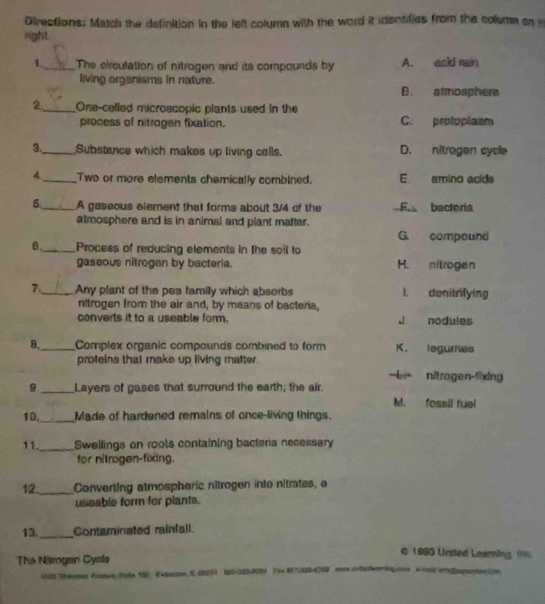 directions: match the definition in the left column with the word it id…