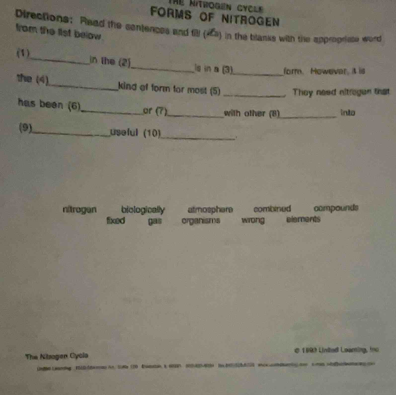 the nitrogen cycle forms of nitrogen directions: read the sentences and…