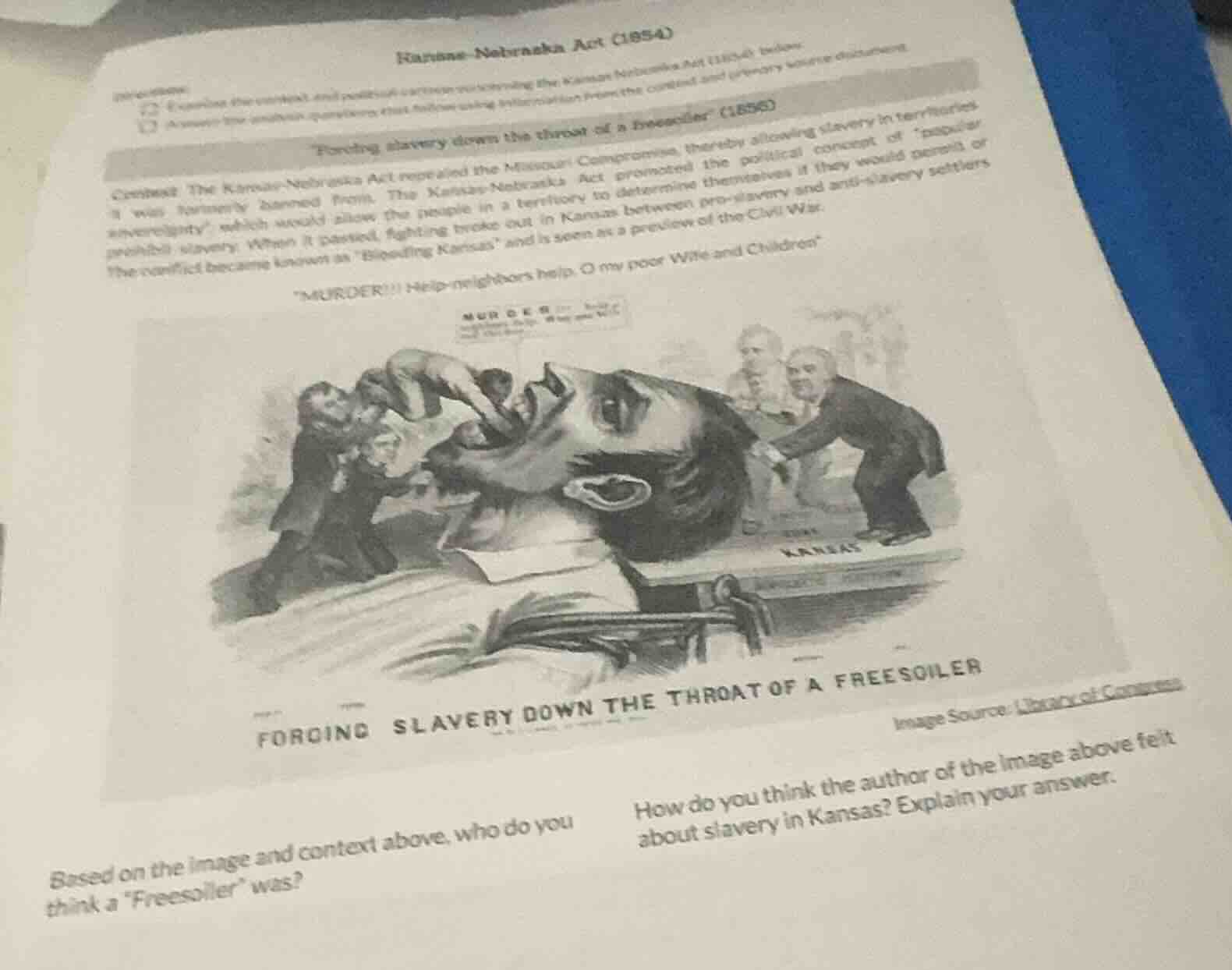 kansas - nebraska act (1854) instructions - examine the context and pol…