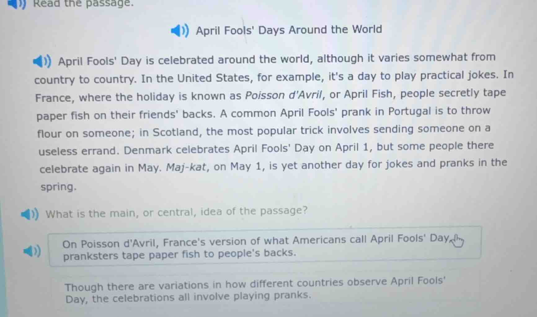 read the passage. april fools days around the world april fools day is …