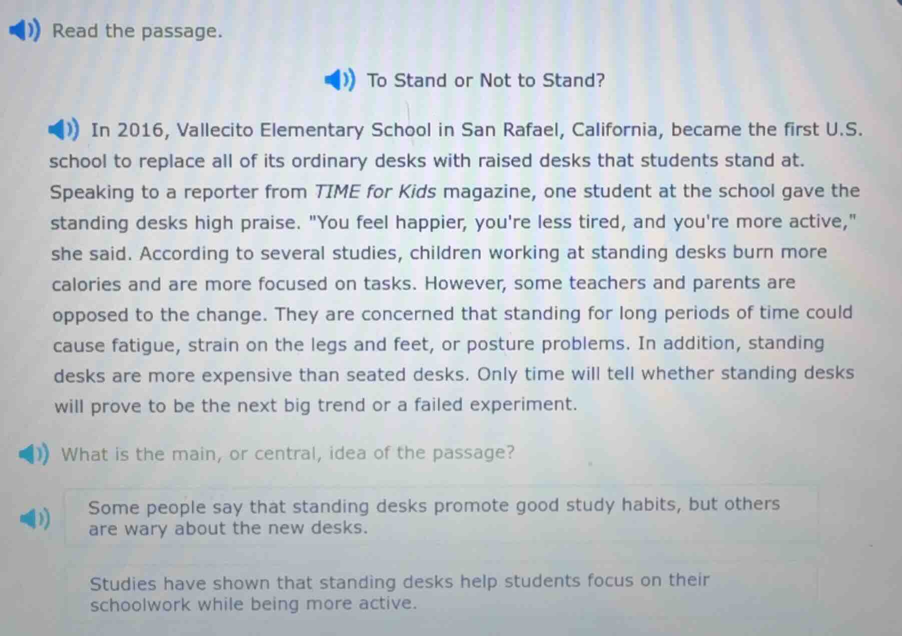 read the passage. to stand or not to stand? in 2016, vallecito elementa…