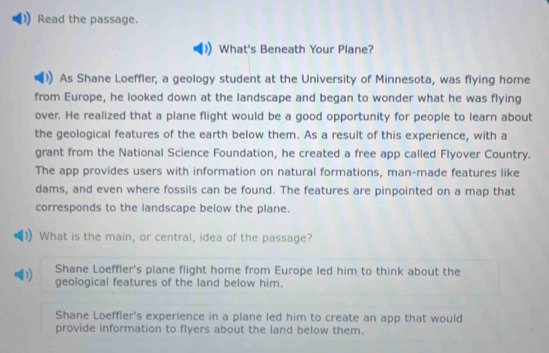 read the passage. whats beneath your plane? as shane loeffler, a geolog…