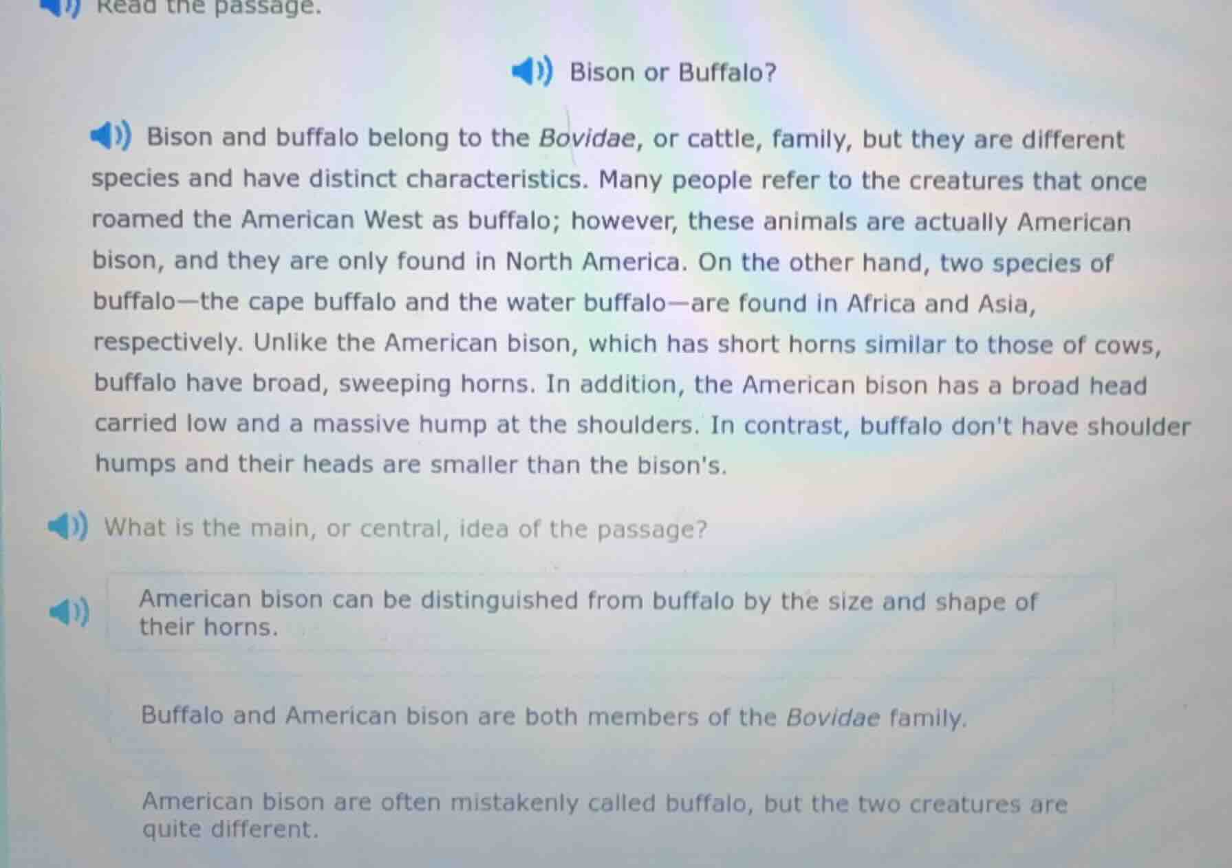 read the passage. bison or buffalo? bison and buffalo belong to the bov…