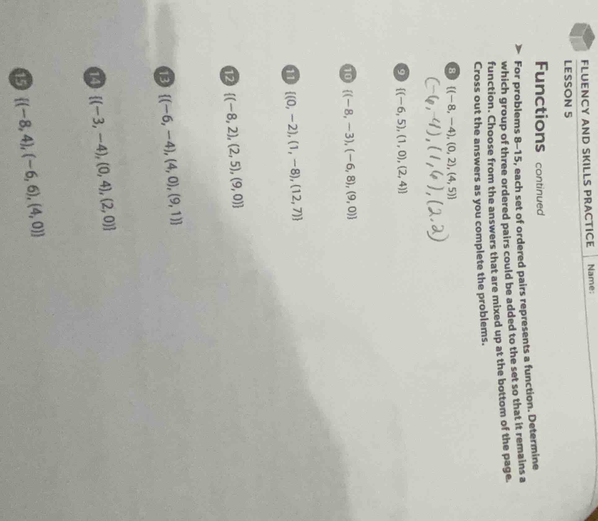 fluency and skills practice lesson 5 functions continued for problems 8…