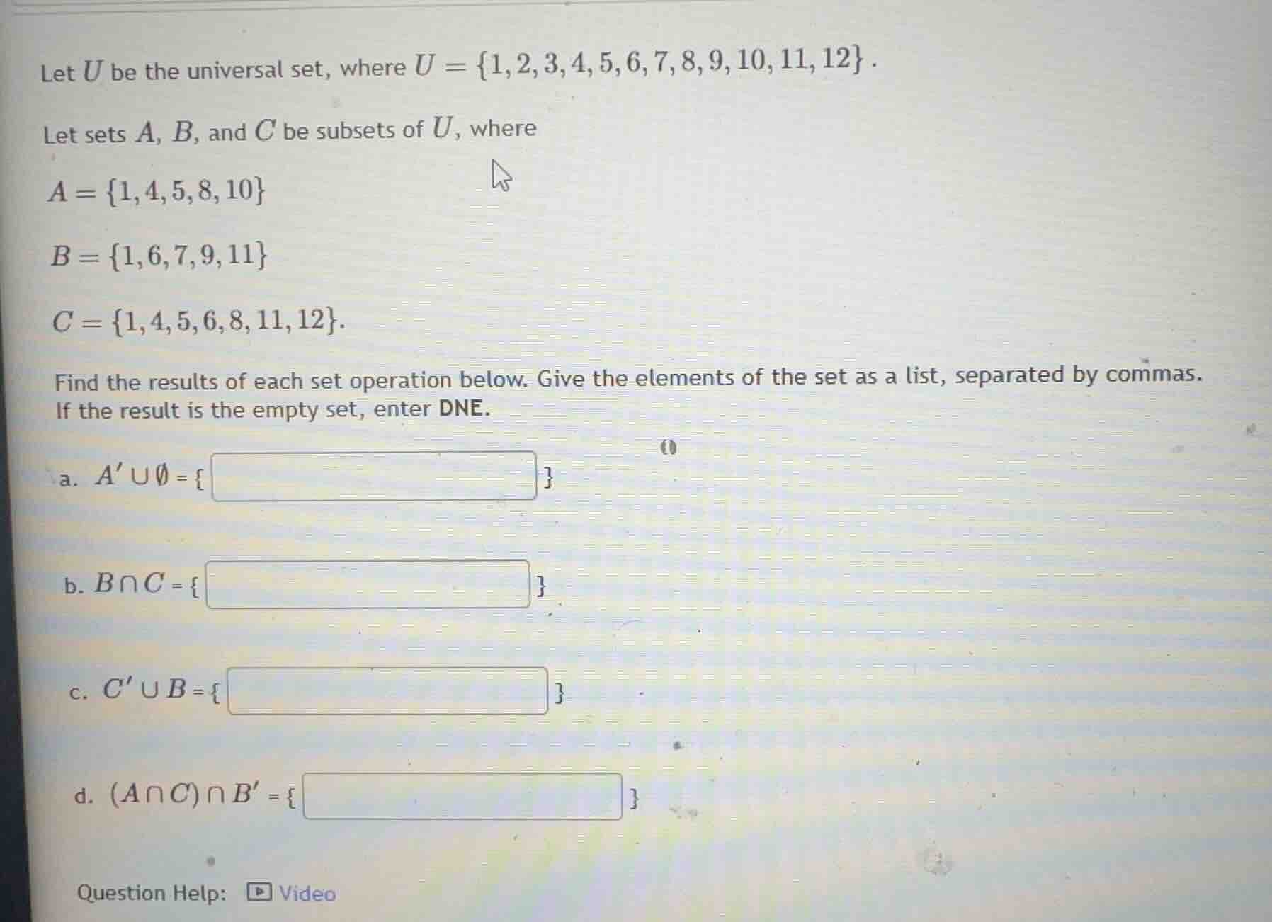 let u be the universal set, where u = {1,2,3,4,5,6,7,8,9,10,11,12}. let…