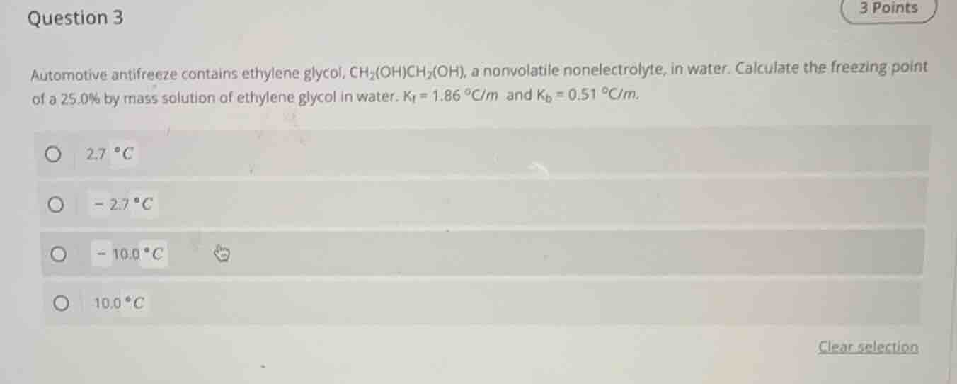 question 3 automotive antifreeze contains ethylene glycol, ch₂(oh)ch₂(o…