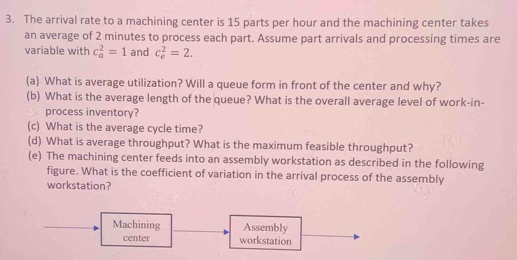3. the arrival rate to a machining center is 15 parts per hour and the …