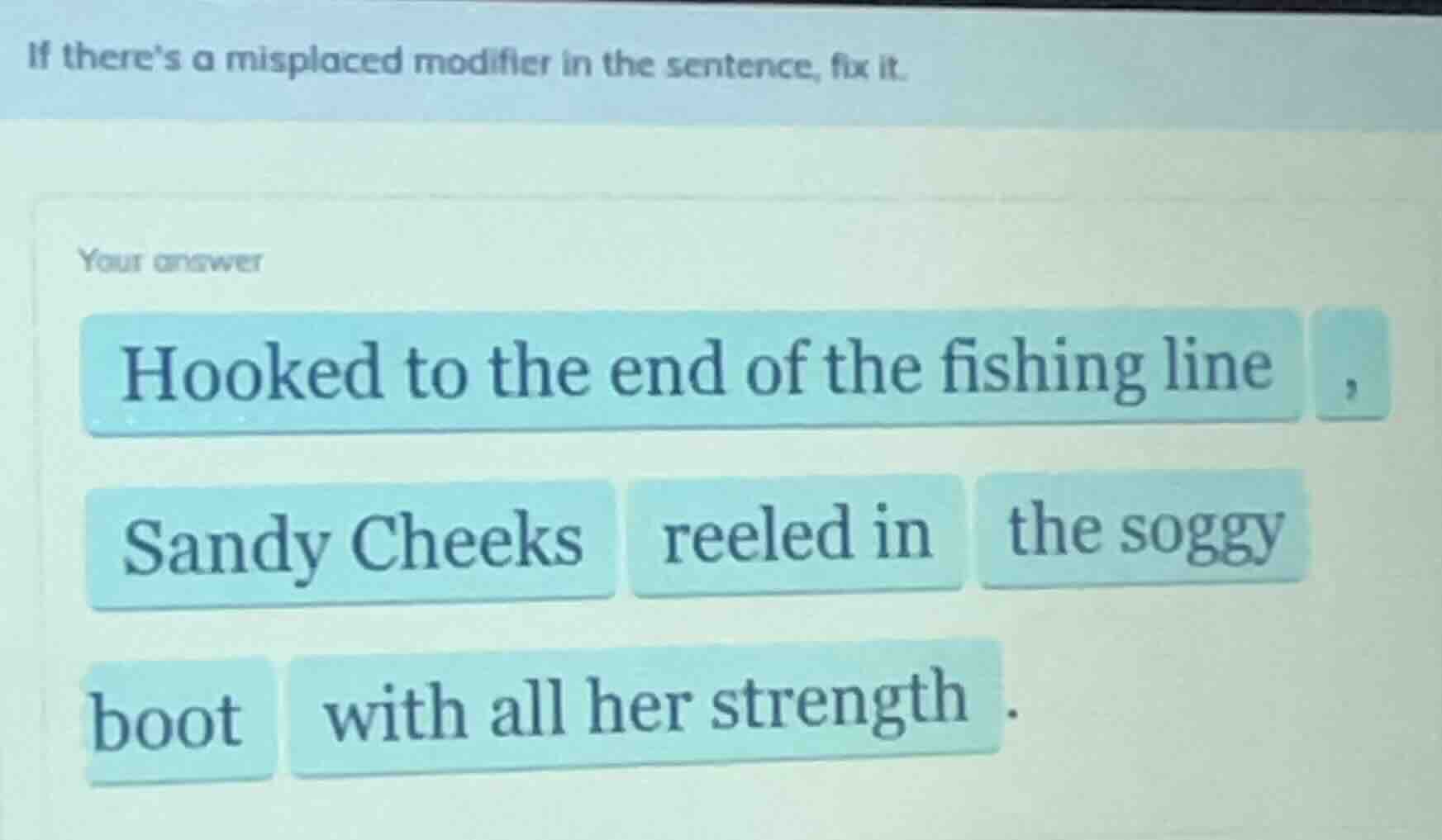 if theres a misplaced modifier in the sentence, fix it. your answer hoo…