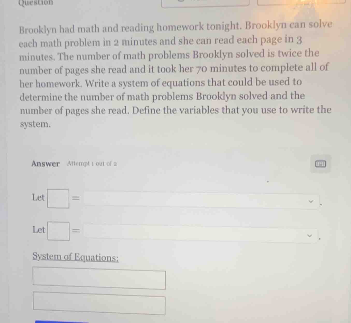 brooklyn had math and reading homework tonight. brooklyn can solve each…