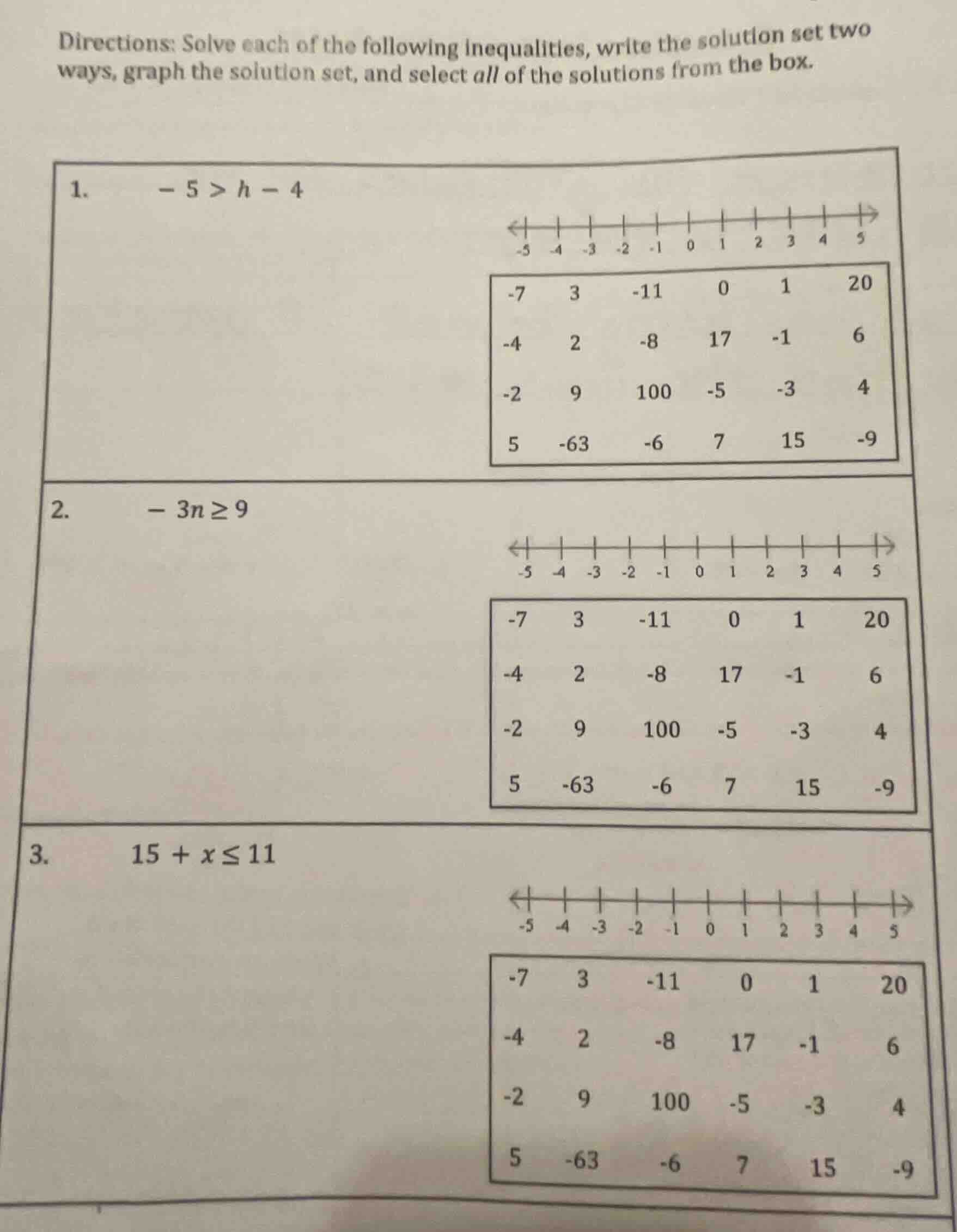 directions: solve each of the following inequalities, write the solutio…