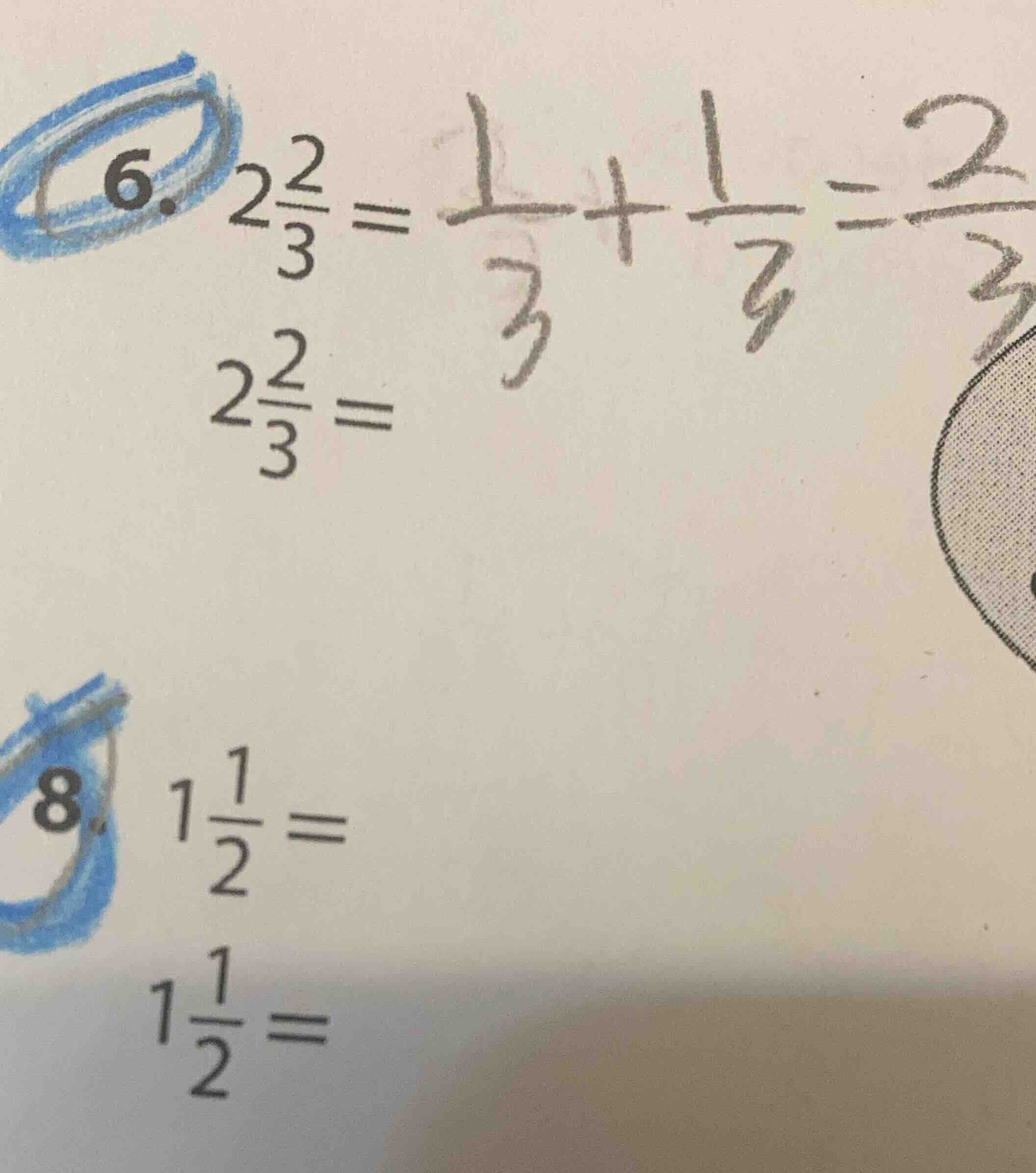 6. $2\\frac{2}{3}=$$\\frac{1}{3}+\\frac{1}{3}=\\frac{2}{3}$$2\\frac{2}{…