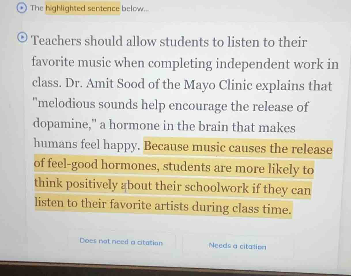 the highlighted sentence below... teachers should allow students to lis…