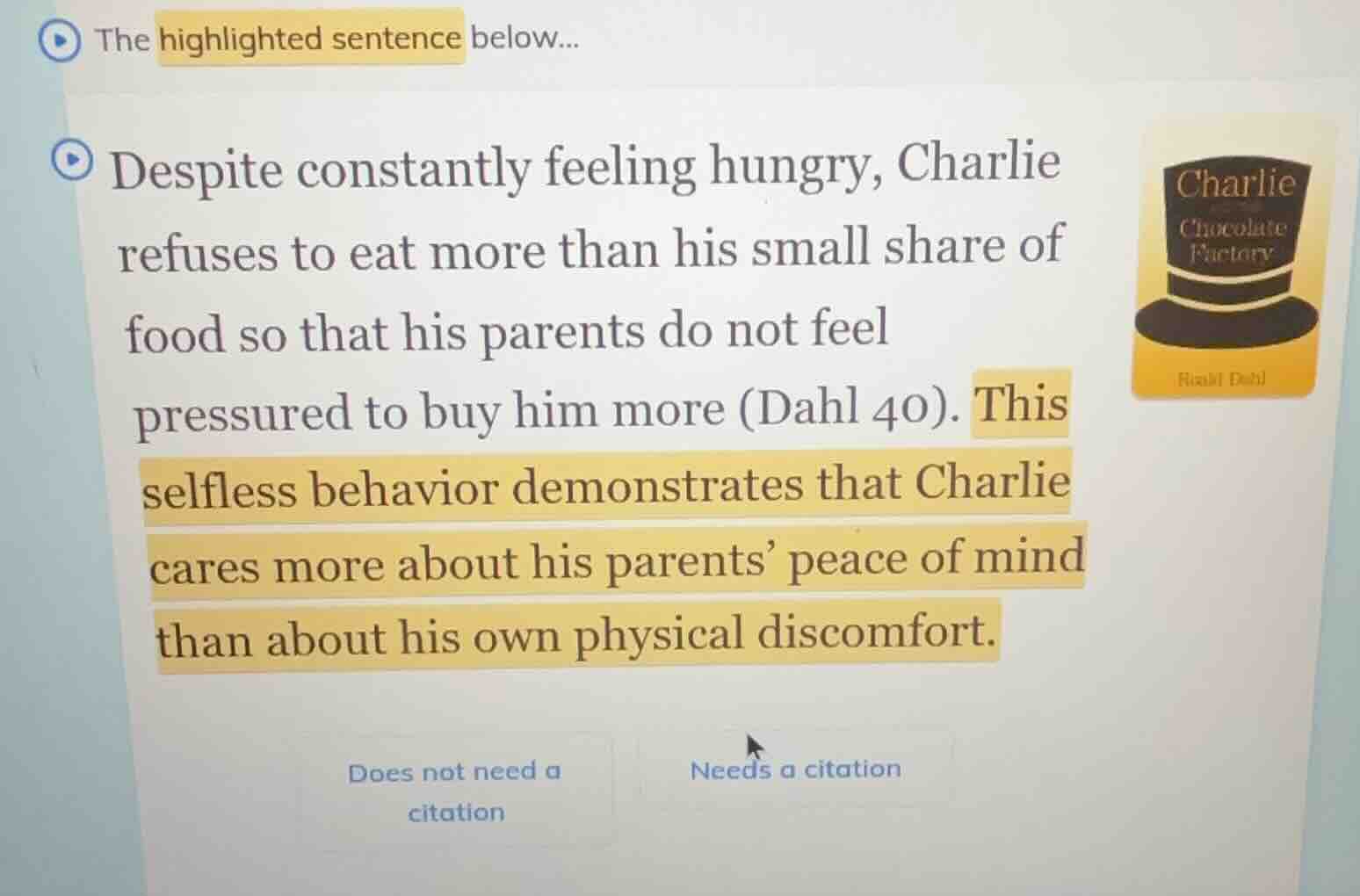 the highlighted sentence below... despite constantly feeling hungry, ch…