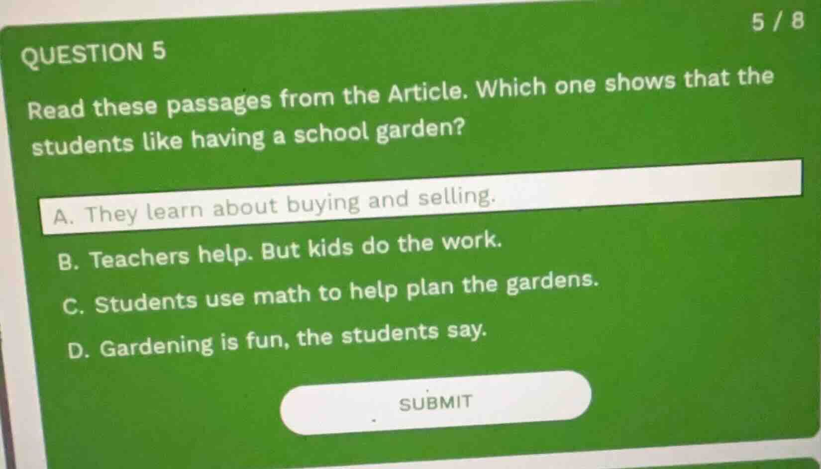 question 5 read these passages from the article. which one shows that t…