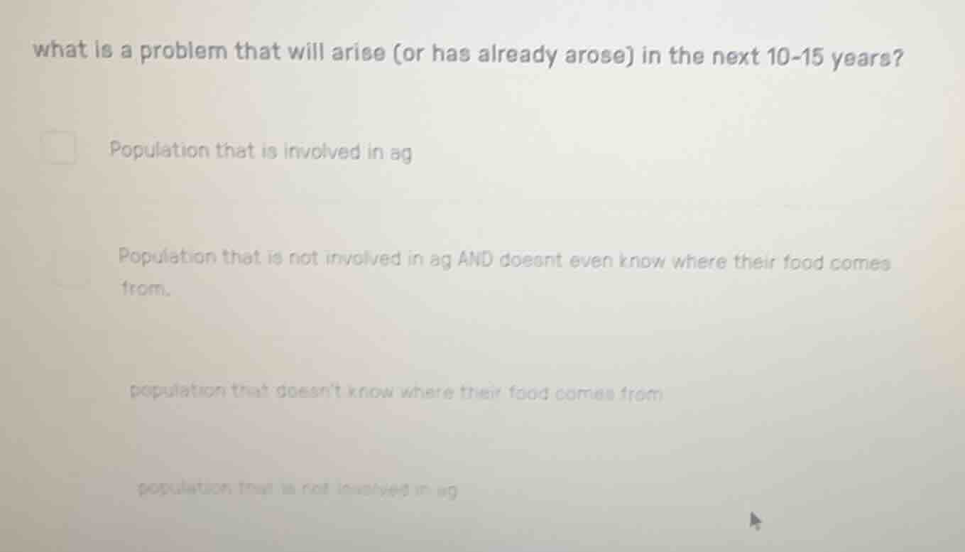 what is a problem that will arise (or has already arose) in the next 10…