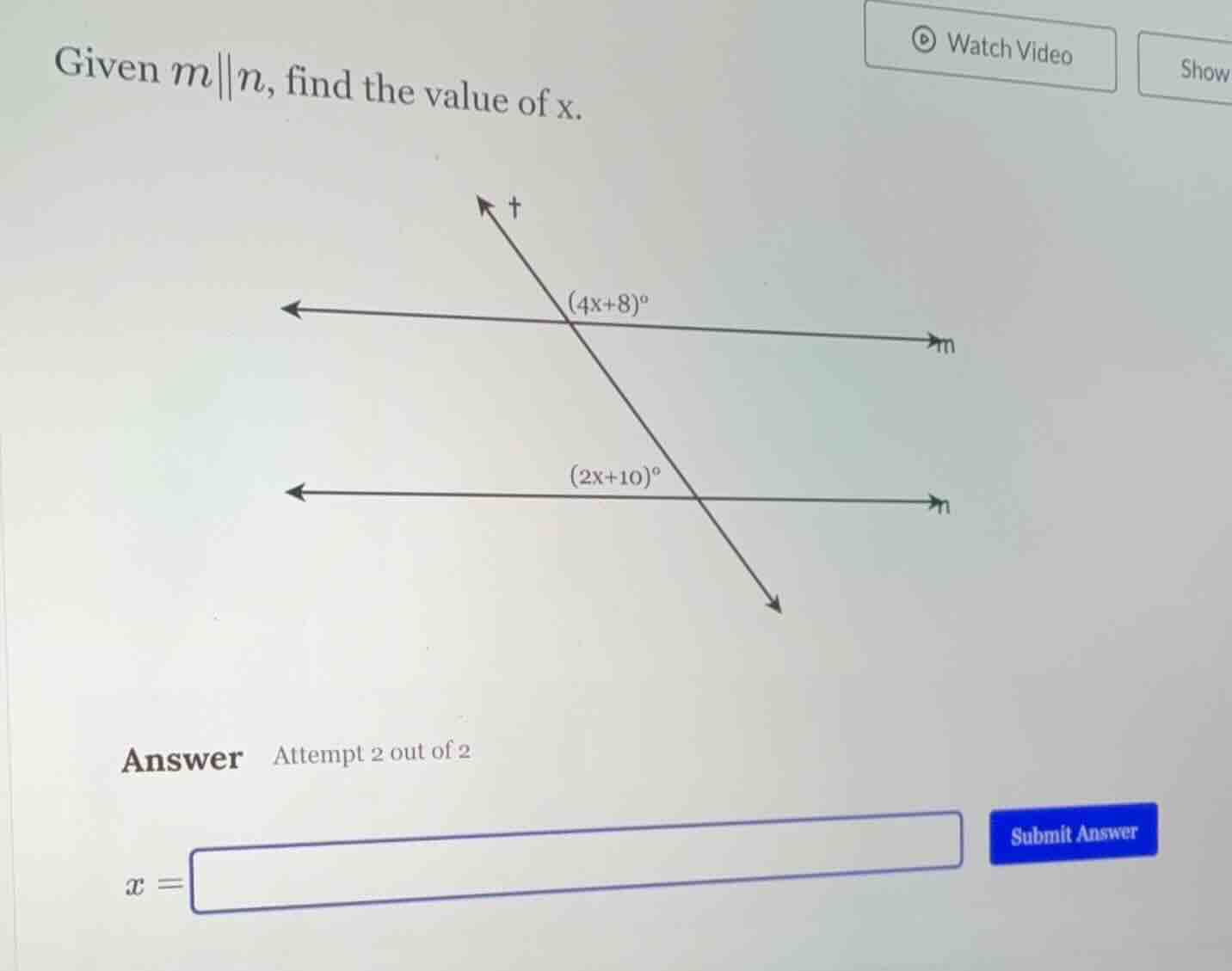 given ( m parallel n ), find the value of ( x ).
