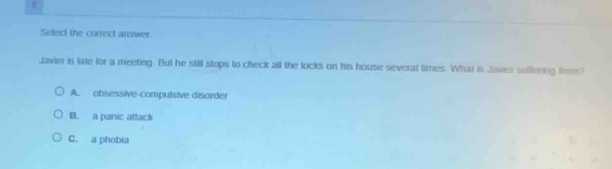 select the correct answer. javier is late for a meeting. but he still s…