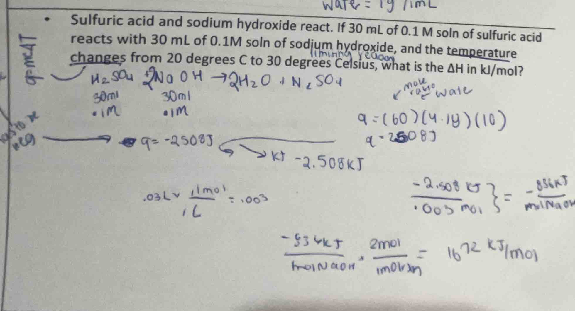sulfuric acid and sodium hydroxide react. if 30 ml of 0.1 m soln of sul…