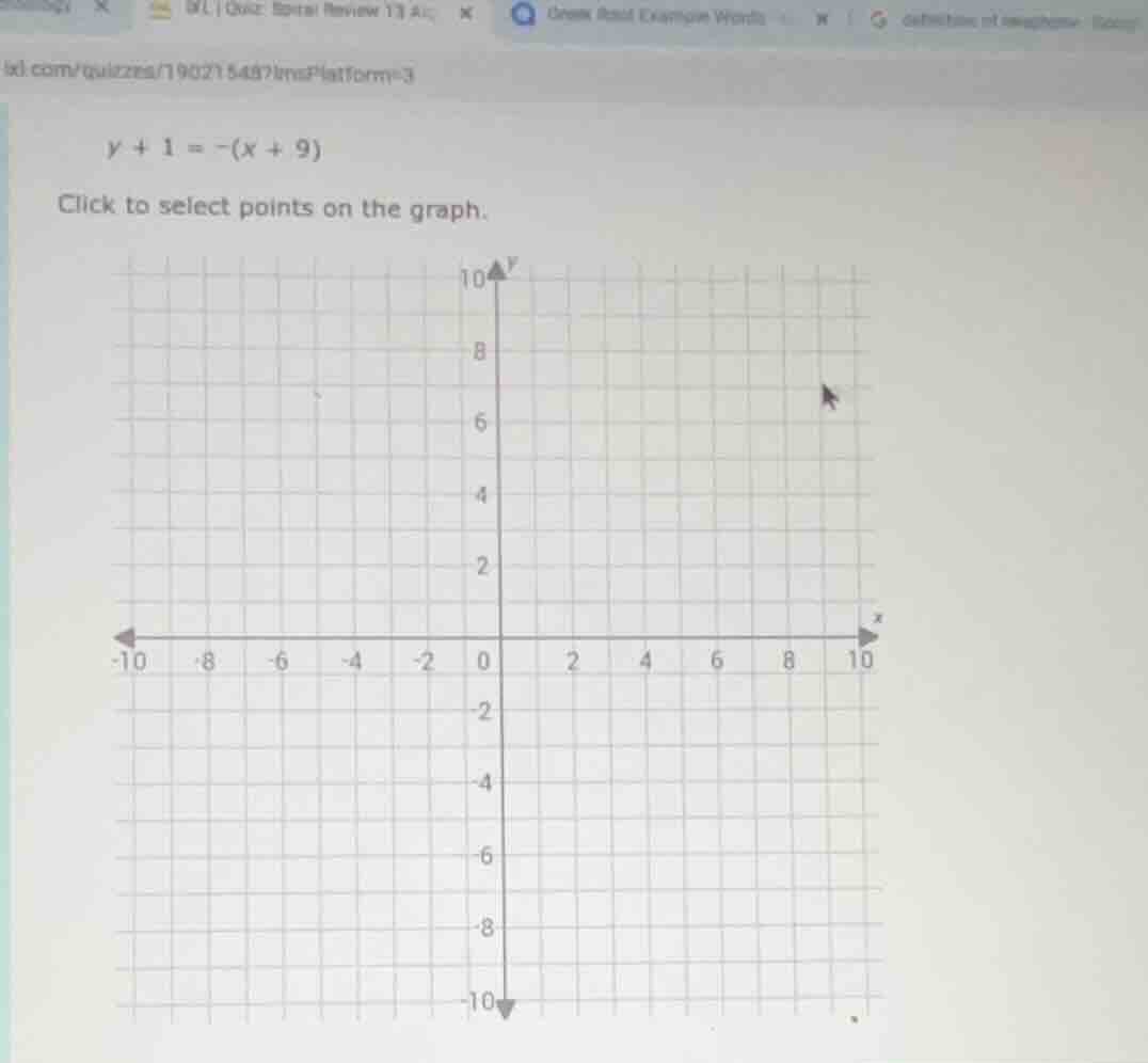 y + 1 = -(x + 9) click to select points on the graph.