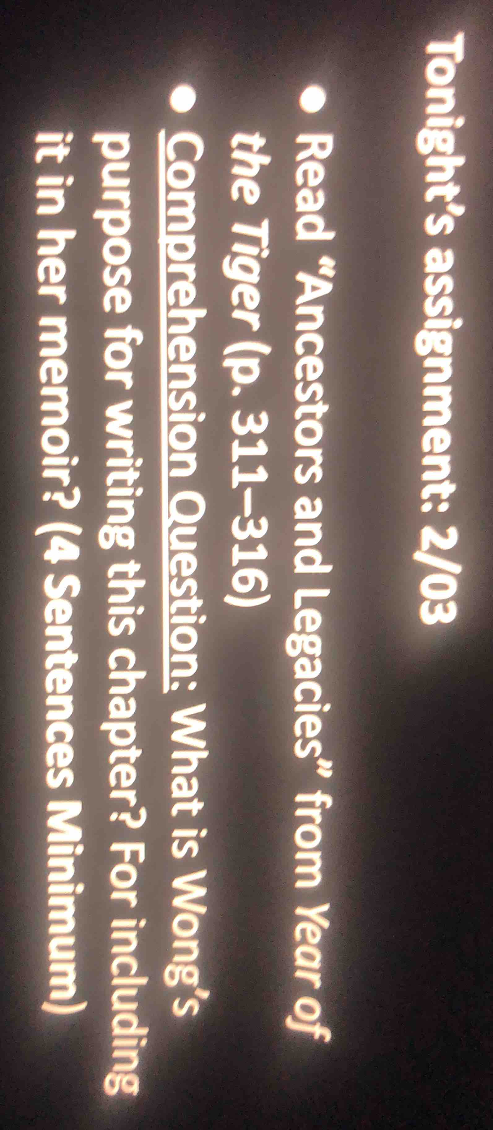 tonight’s assignment: 2/03 - read “ancestors and legacies” from year of…