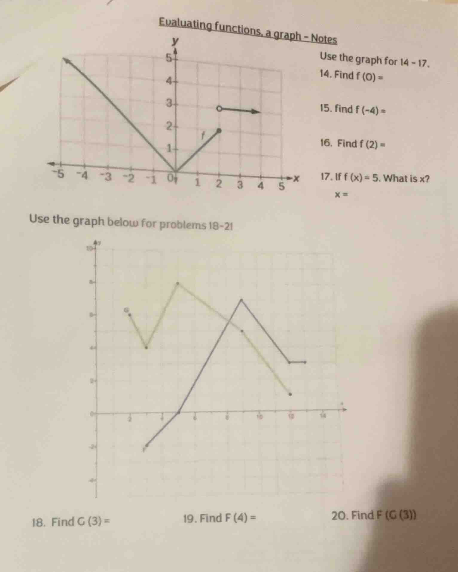 evaluating functions, a graph - notes use the graph for 14 - 17. 14. fi…