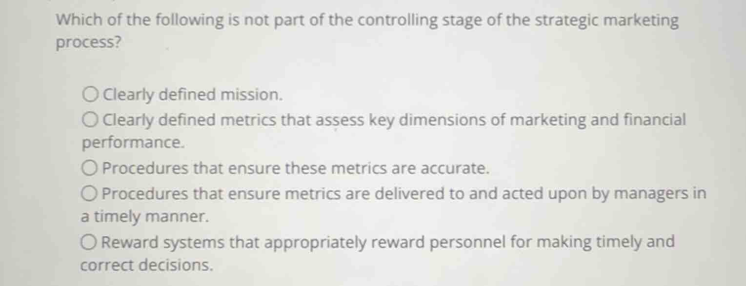 which of the following is not part of the controlling stage of the stra…
