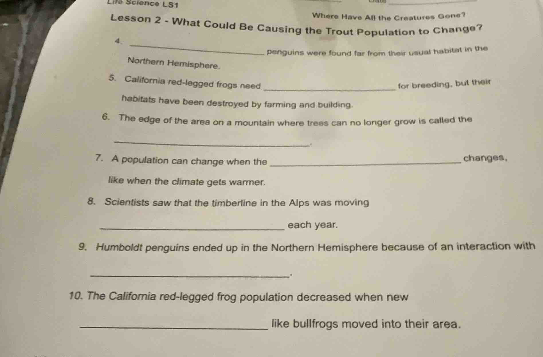 life science ls1 where have all the creatures gone? lesson 2 - what cou…