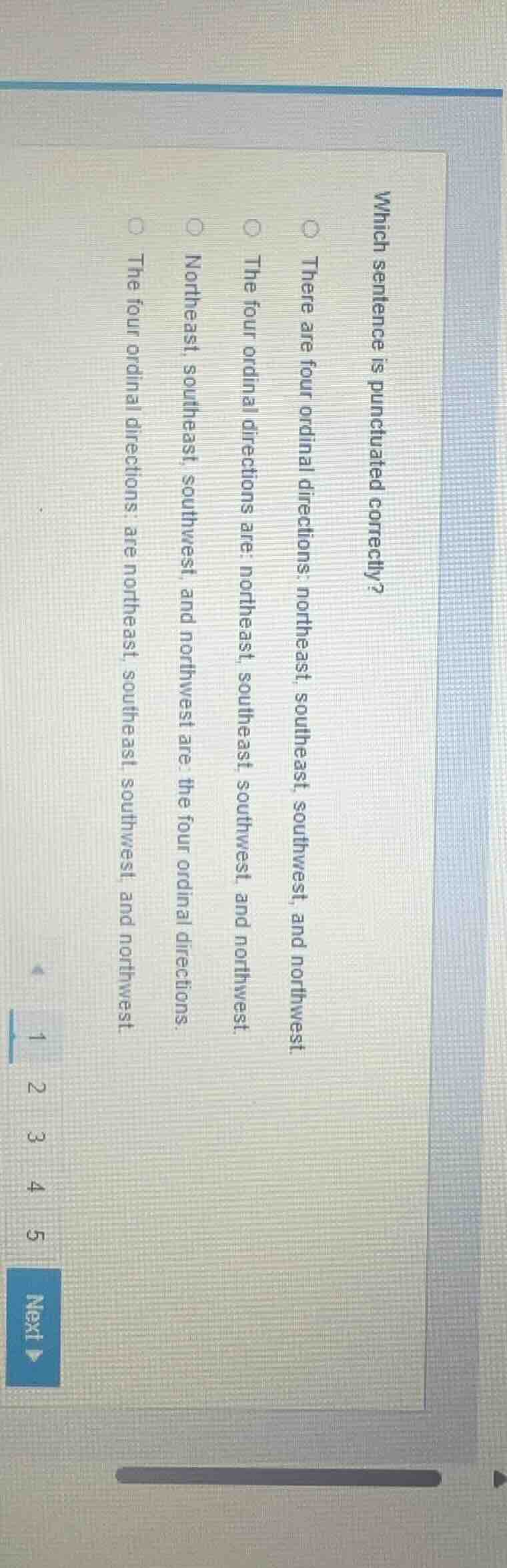 which sentence is punctuated correctly? there are four ordinal directio…